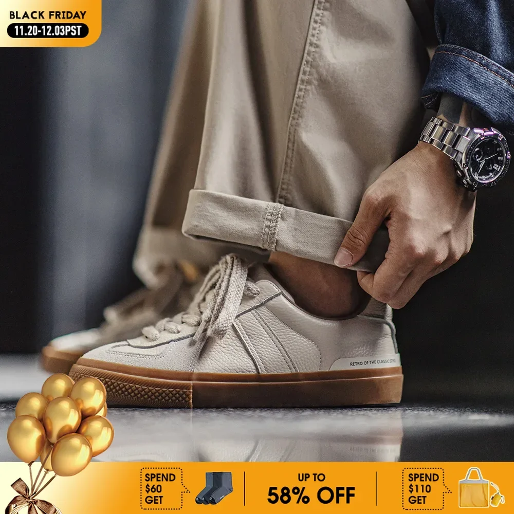 

Maden New Full Grain Leather Comfortable Training Shoes for Men Daily Versatile Breathable Low Top Sneakers Outdoor Casual Shoes