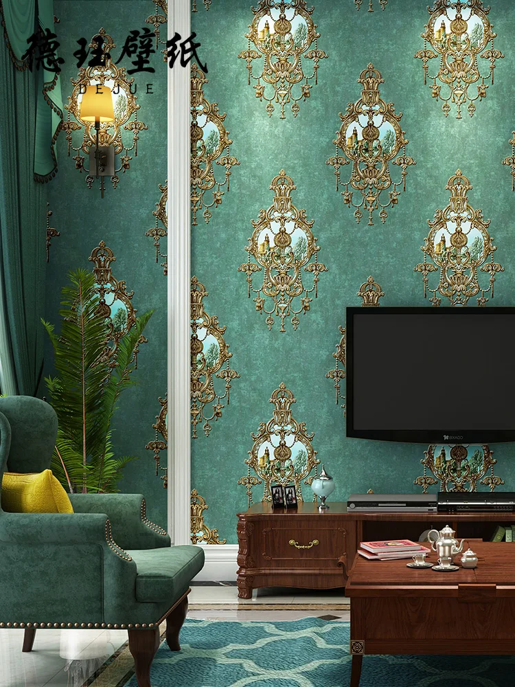 3D Non-woven Damask Wallpaper Green European Style Bedroom Living Room Sofa TV Background Wallpaper Papel De Parede A&B