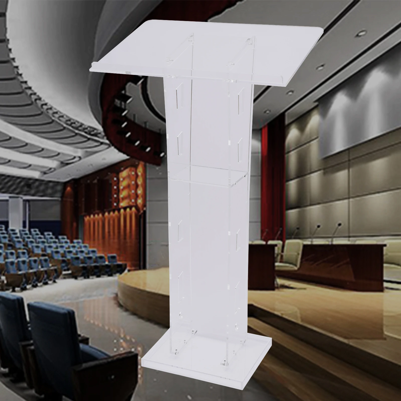 Acrylic Podium, Sloping Design for Document Viewing, Transparent, Durable, Easy to Install