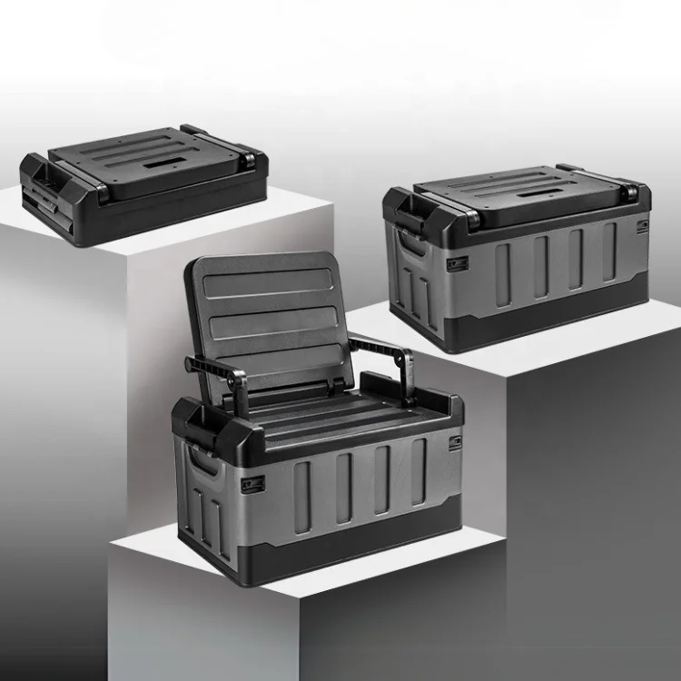 

Outdoor Furniture Large Capacity Camping Fishing Car Tackle Box Foldable Storage Box Organizer With Seat Back