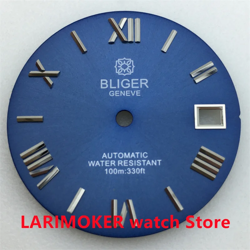 BLIGER/No logo 29mm Roman Marked Dial Black White Blue Grey Green suitable for NH35 NH36 movement