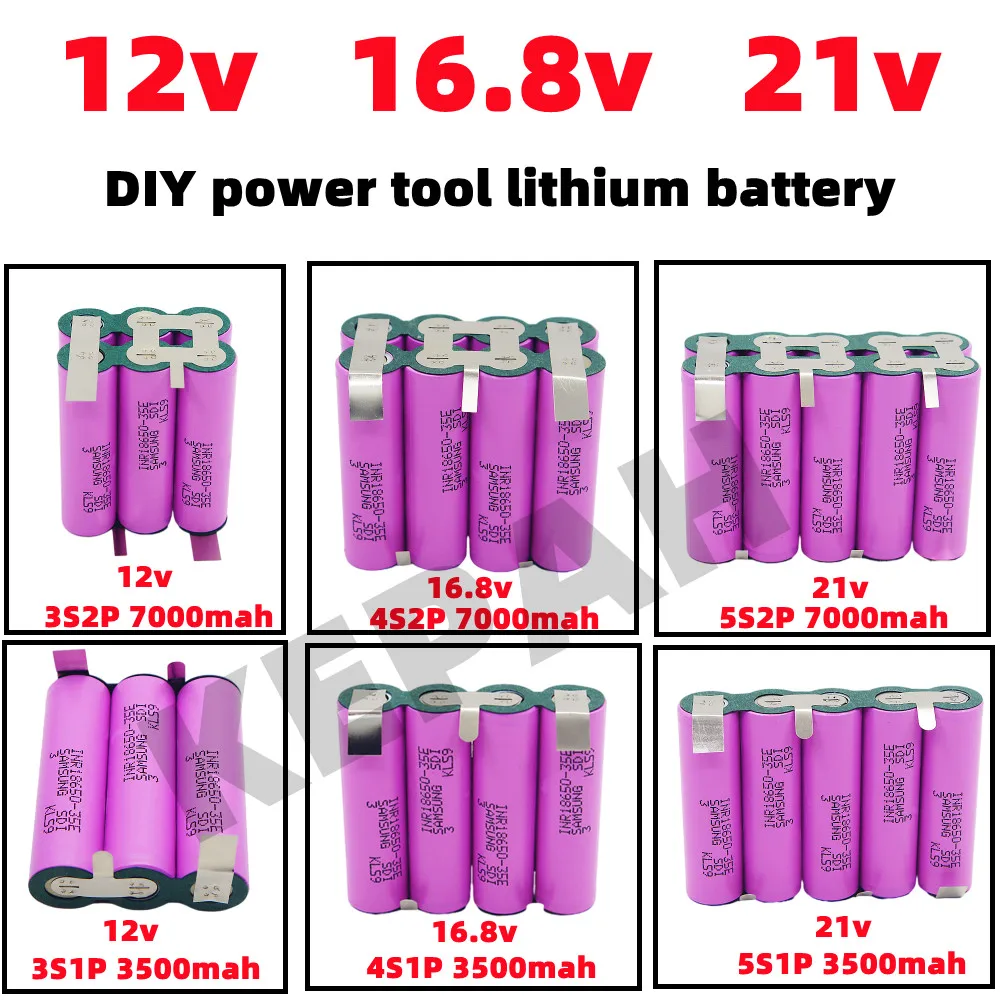 3S1P 3S2P 4S1P 4S2P 5S2P 18650 3500mAh/7000mAh 전기 드릴 12.6V 16.8V 21V 충전식 리튬 배터리 전기 스크루 드라이버