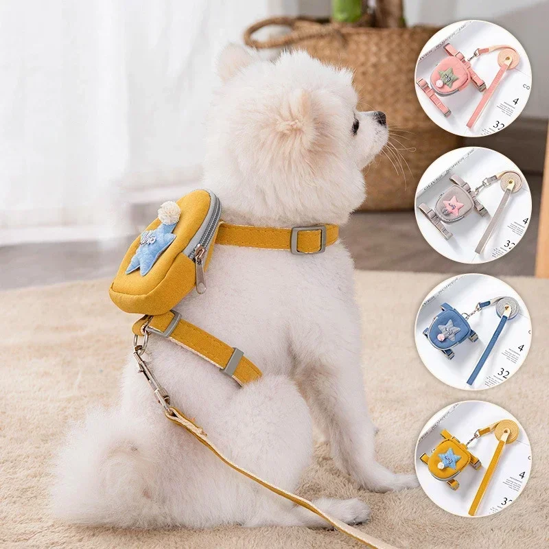 Personalized Dogs Harness Pet Cute Star Backpack Adustable Leash Comfortable Collars Suitable Travel Walking Dog Accessories