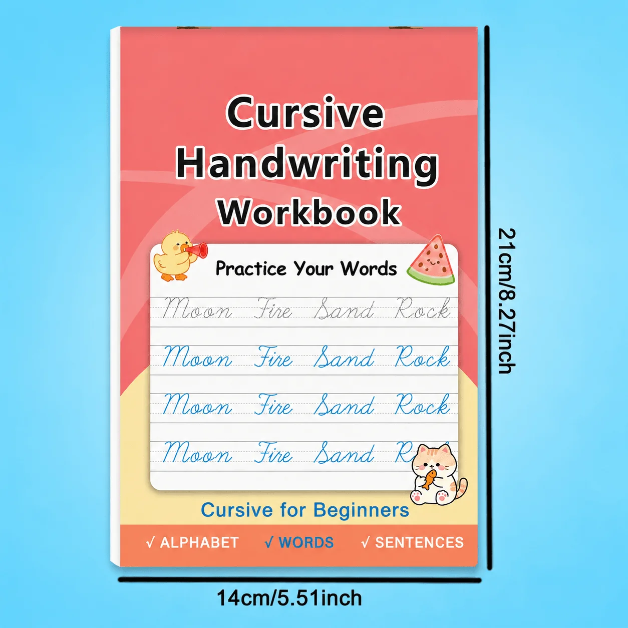 Beginner Cursive Handwriting Workbook 32 Pages Words Sentences Tracing Practice Kids English Penmanship Training Book