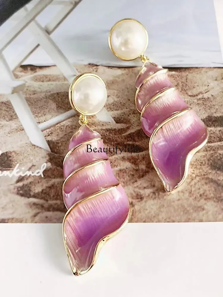 Purple High-Grade Niche Unique Earrings Elegant Socialite 2023 New Popular Earrings Female Slimming