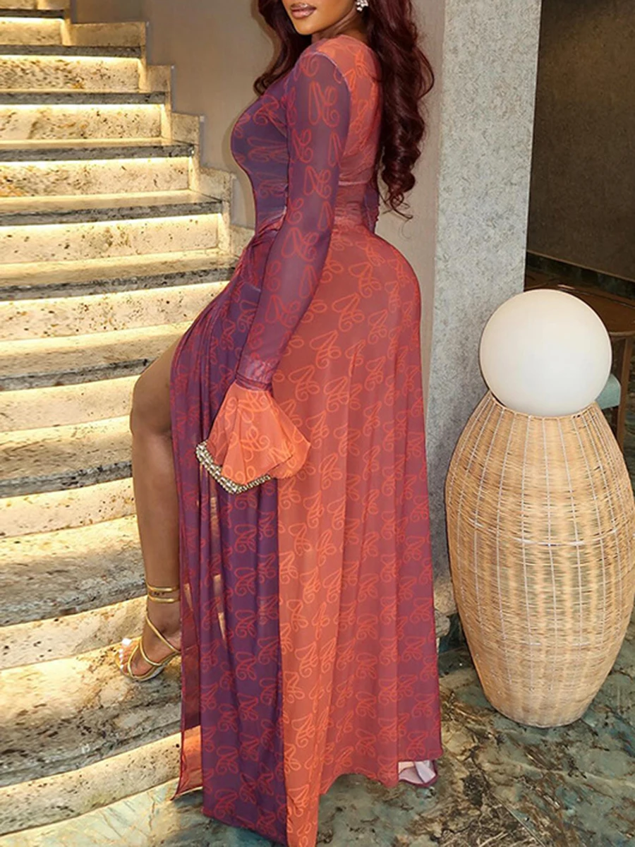 ZIML Sexy Druck Falten Strand Stil Kleider Für Frauen Rundhals Langarm Hohe Taille Sommer Casual Kleid Weibliche Mode Neue