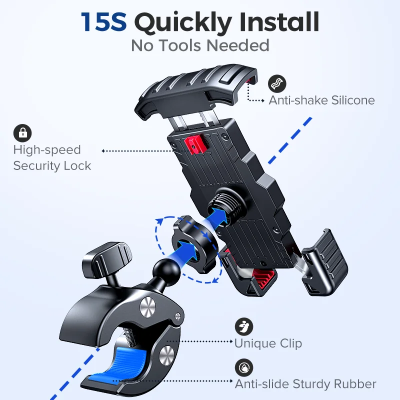 Supporto per telefono per moto Joyroom Bike, installazione rapida con un solo spinta 15 secondi, blocco e rilascio automatico 1s, ampiamente per telefono 4,7