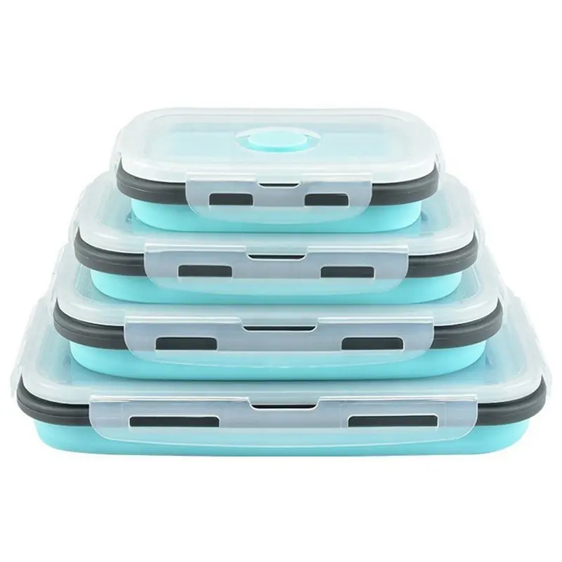 

ABYP Flat Stacking Silicone Lunch Box Foldable Food Storage Containers With Lids Leftover Meal Box For Kitchen 4-Pack