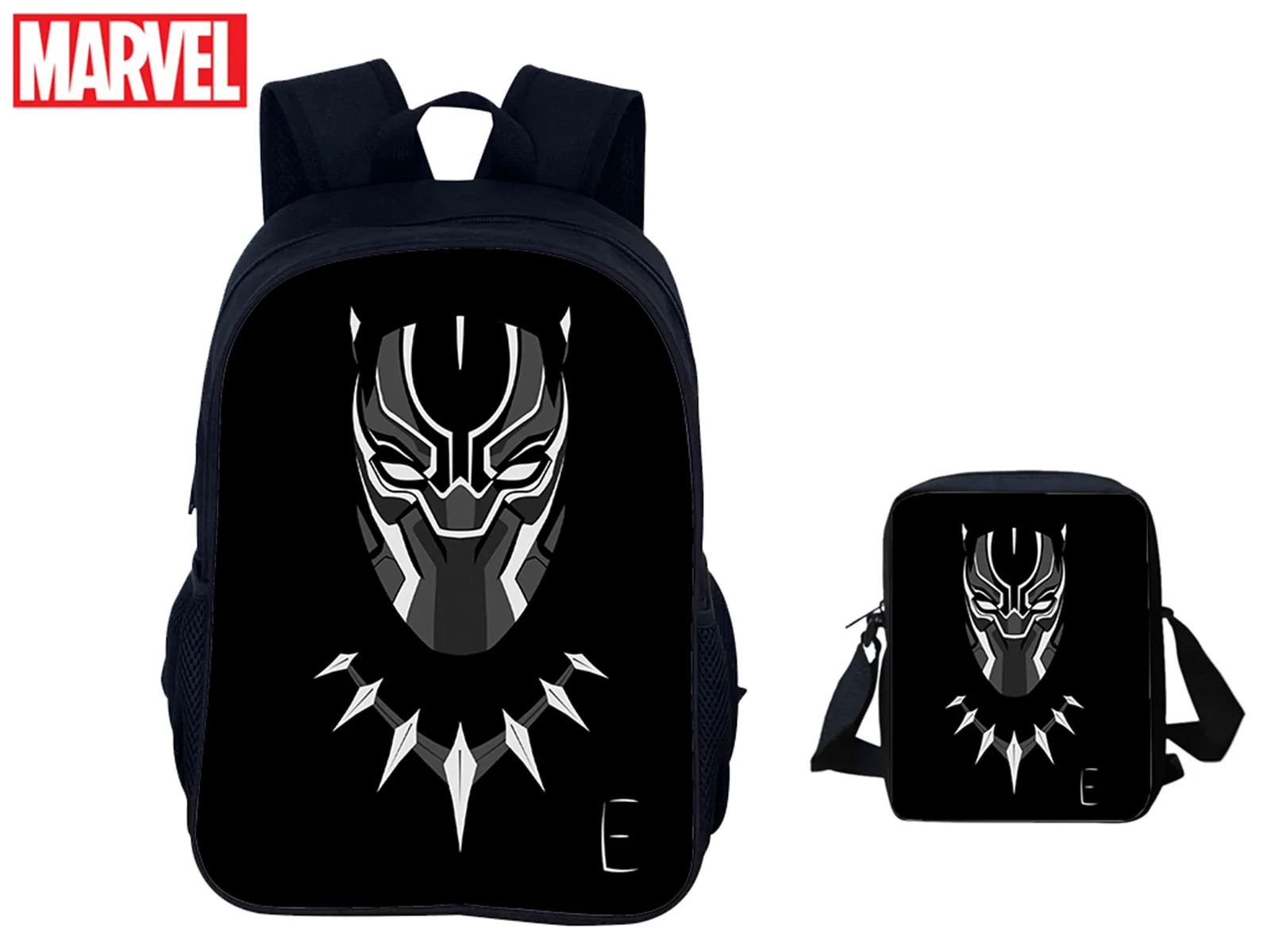Black Panther Lightweight Canvas Backpack+Shoulder Bag 2Pcs Set,Children Back to School Superhero Bookbag