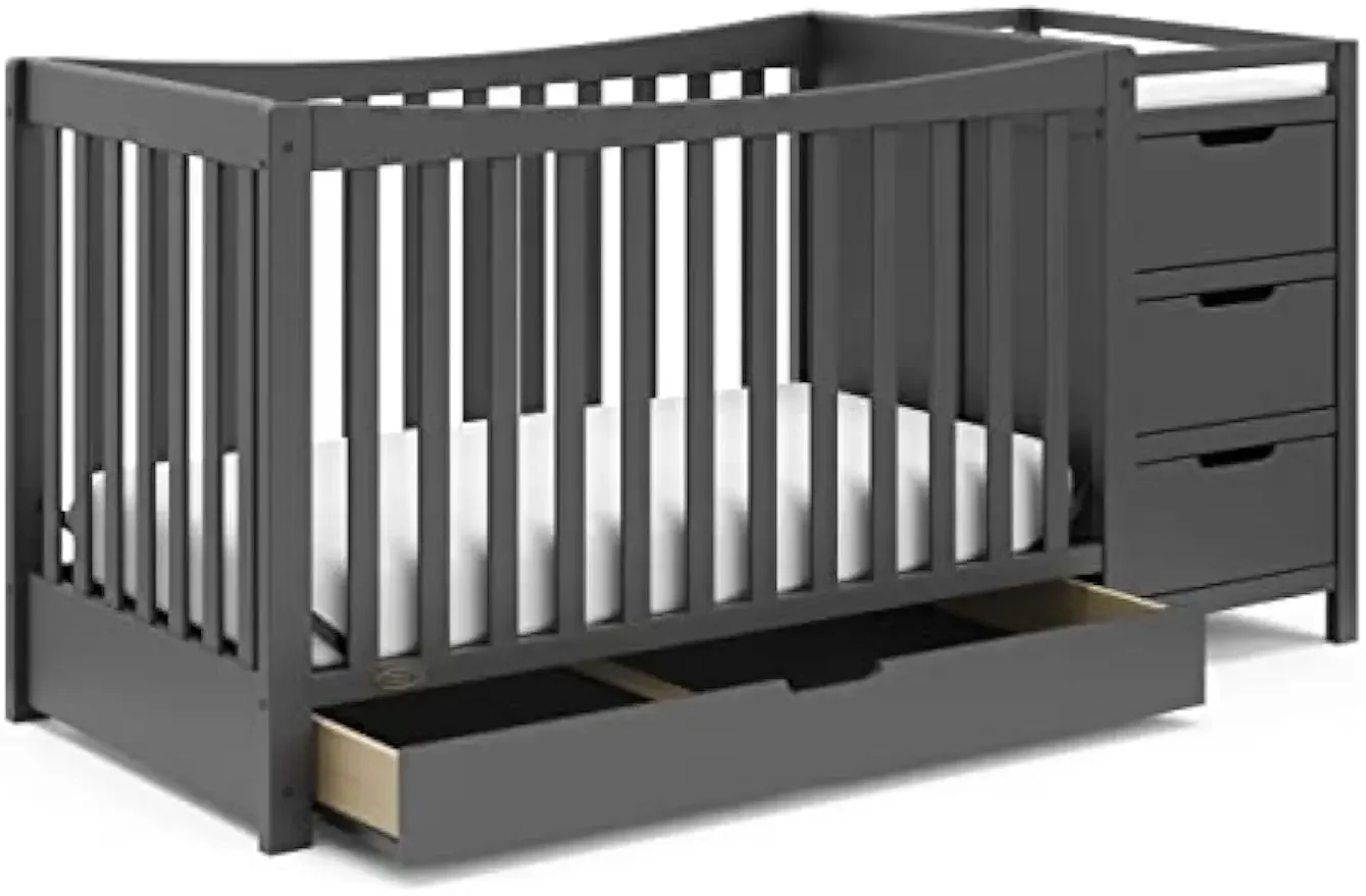 

Graco Remi 4-in-1 Convertible Crib & Changer with Drawer (Gray) – GREENGUARD Gold Certified, Crib and Changing -Table Combo