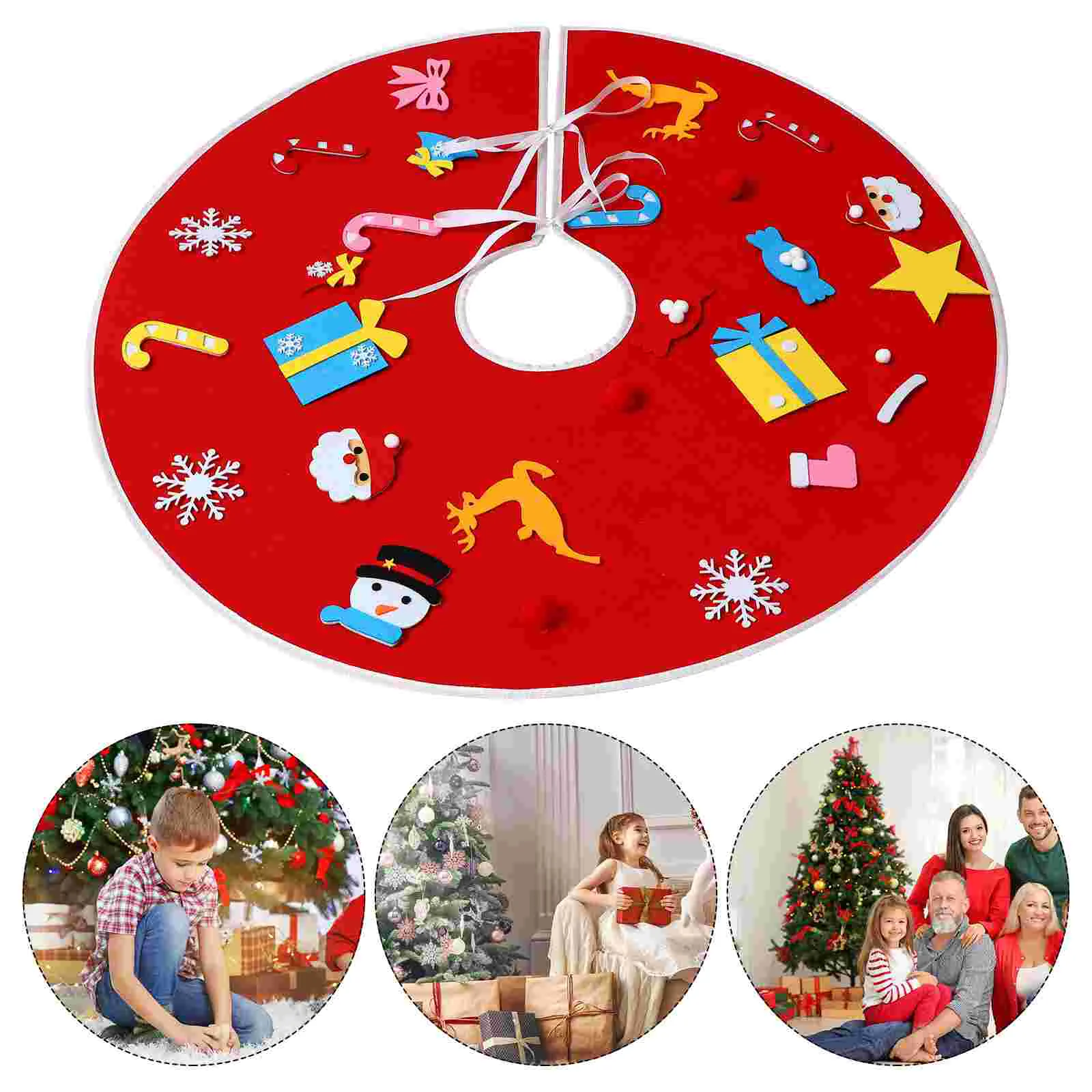 Xmas Party Decor Tree Skirt Festival Supplies Three-dimensional Merry Christmas Mat Red