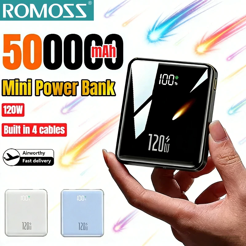 

Ультратонкий внешний аккумулятор ROMOSS 500000 мАч с быстрой зарядкой и 4 кабелями для всех мобильных телефонов
