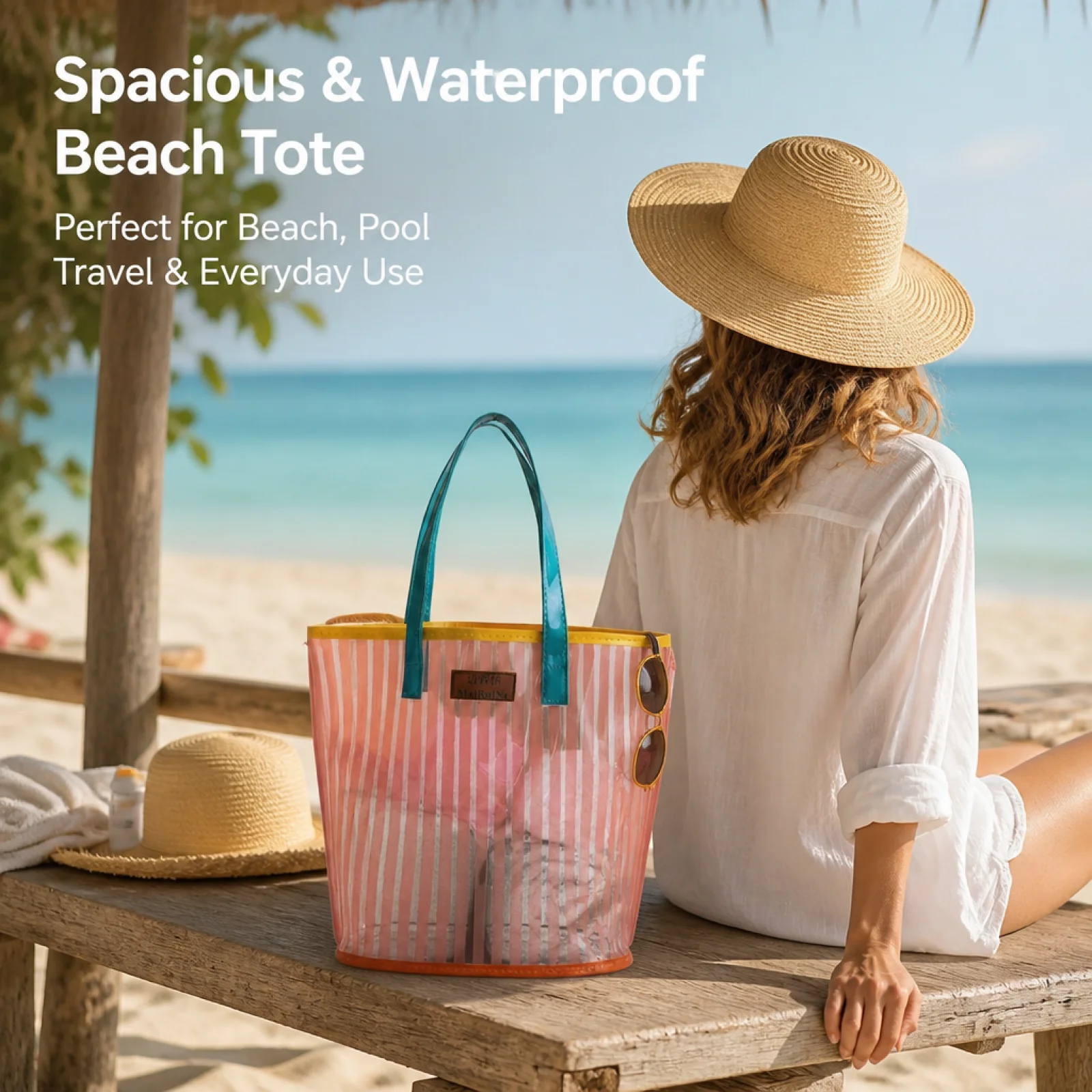 Transparent Clear Beach Tote Large Capacity Clear PVC Tote Bag for Women, Swimming, Shopping