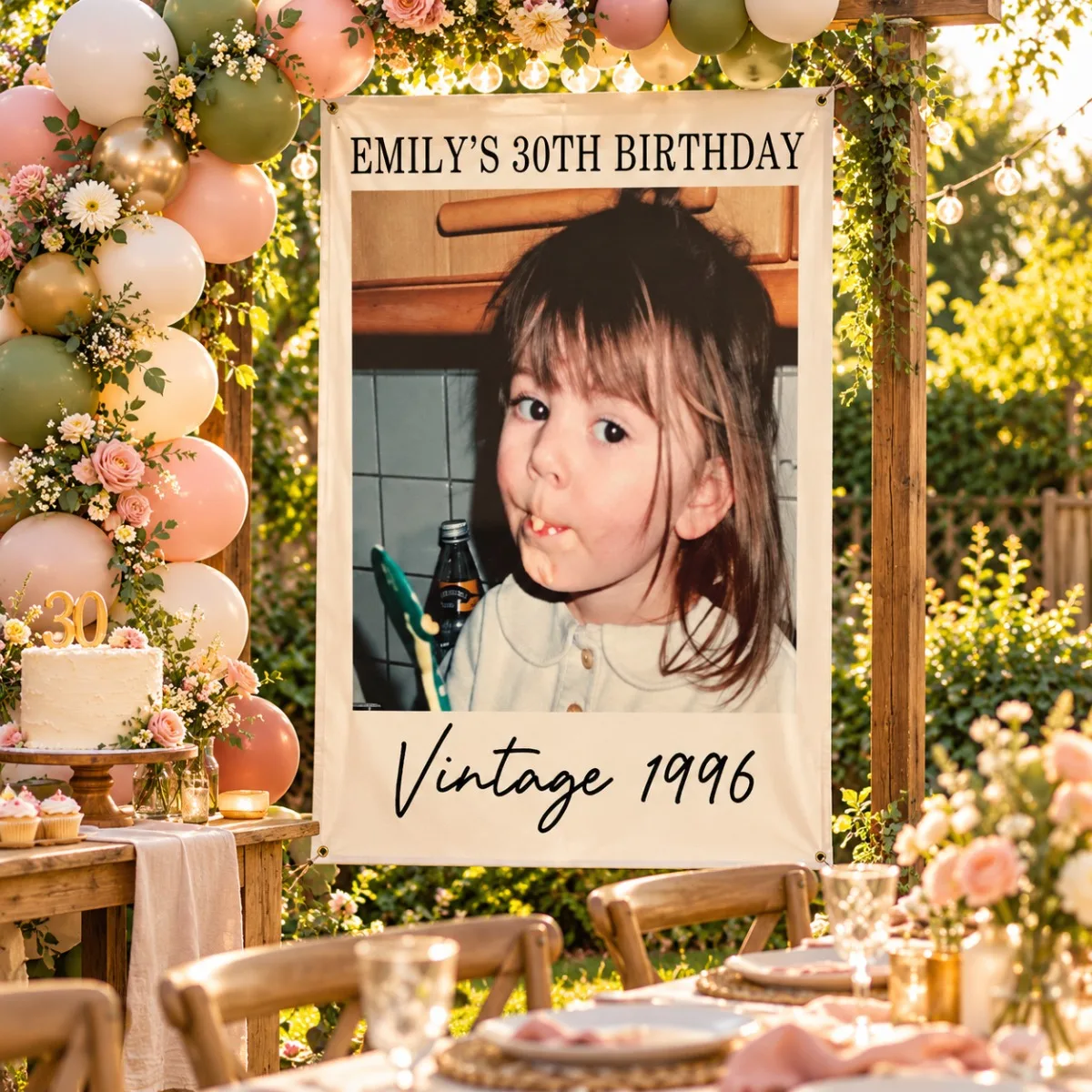 Custom Birthday Backdrop 100x150cm Personalized Photo Name Year Vintage Party Banner Indoor Outdoor Decor