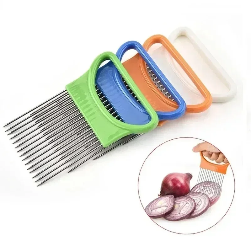 Vegetable Fruit Beef Onion Slicer Cutting Holder Slicing Cutter Stainless Steel Meat Needle Kitchen Convenience Tool Accessories