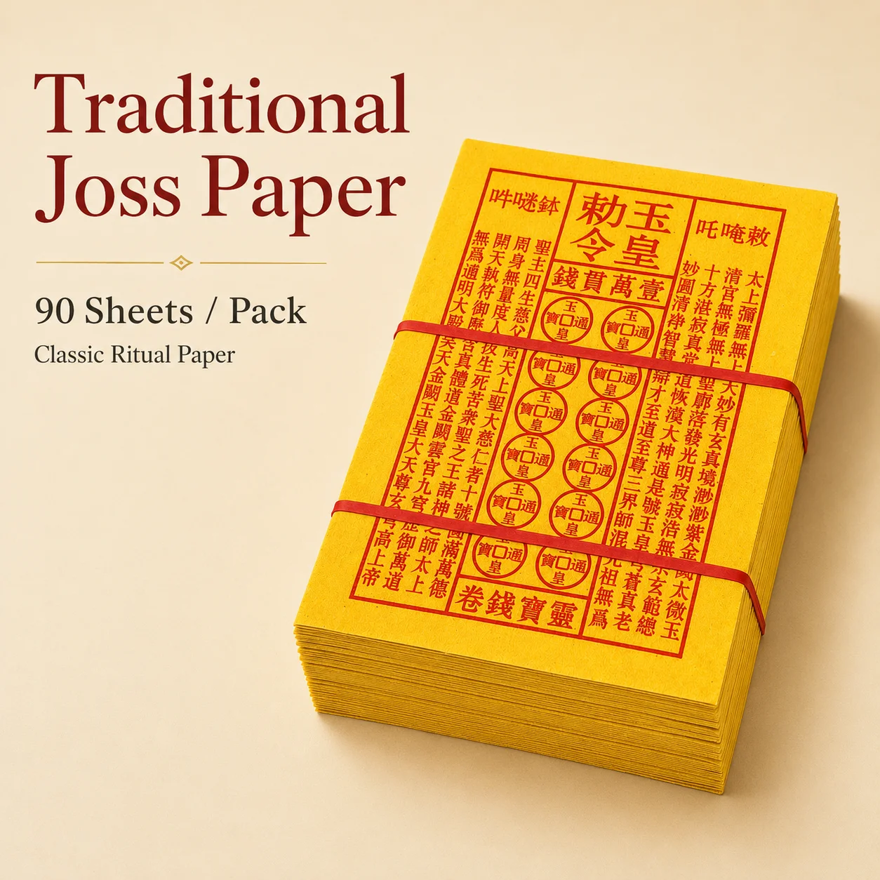 Yellow Joss Paper 90 Sheets 13x19cm Ritual Paper Money Ancestor Offering Paper for Memorial Worship Festival Supplies