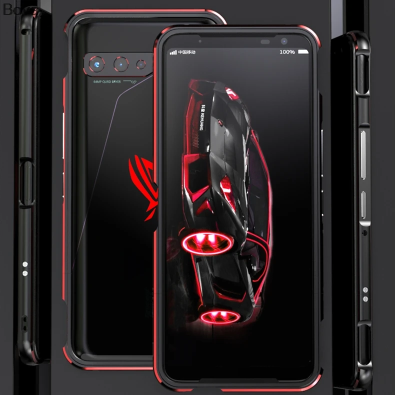 Case For ROG Phone3 Luxury Deluxe Ultra Thin aluminum Bumper for Asus ROG Phone 3 ZS661KS + 2 Film (1 Front +1 Rear)