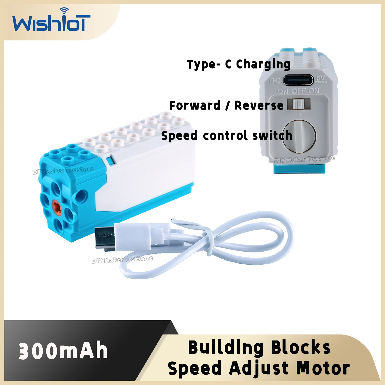 New Speed Adjust Power Motor Forward/Reverse Switching Type-C Charging Electric Building Blocks Parts MOC Car Truck Power Modify