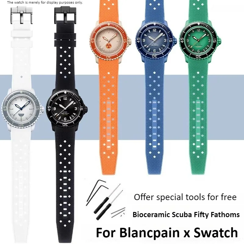 Correa de reloj de silicona en forma de arco de 22mm para Blancpain X Swatch Bioceramic Scuba Fifty Fathoms, correa de goma BLUE LAGOON GREEN ABYSS