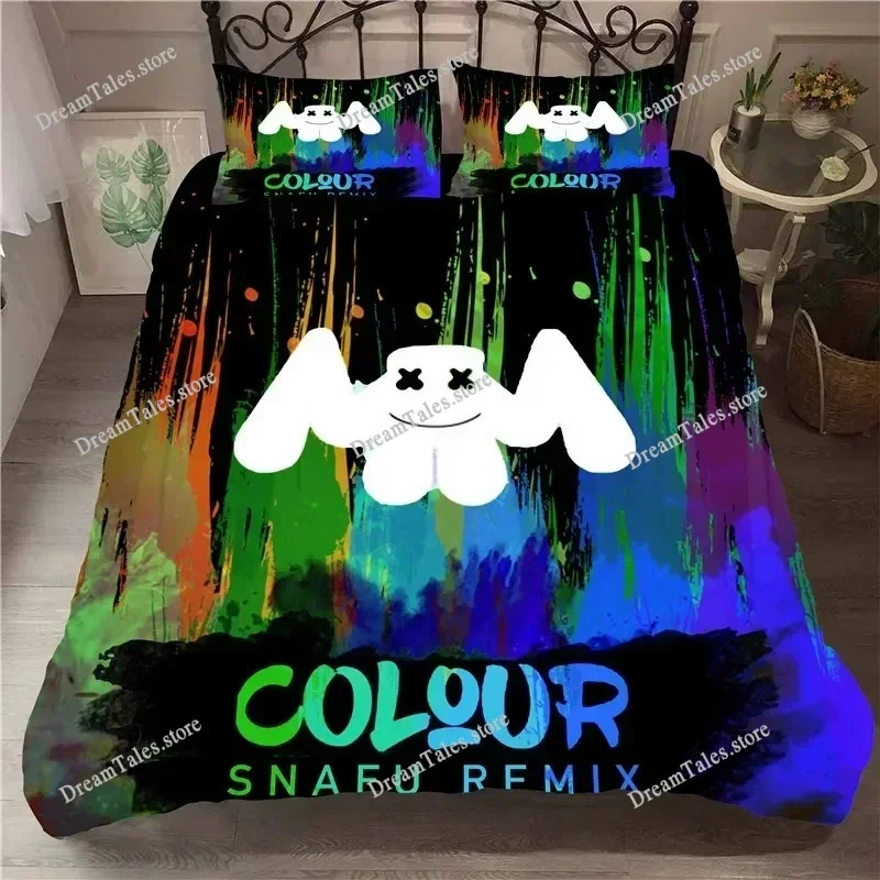 

DJ Lovers Bedding Set Bedroom Decor 3D Marshmello Pattern Duvet Cover with Pillow Cover Hip Pop Music EDM Mosaic DJ Bed Set