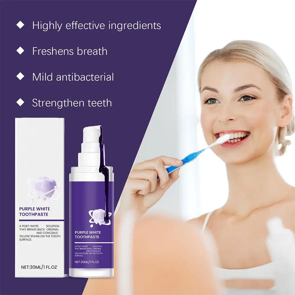 Purple Teeth Whitening Toothpaste Oral Hygiene Remove Dental Smoke Stains Plaque Bad Breath Reduce Yellowing Teeth Cleaning Care