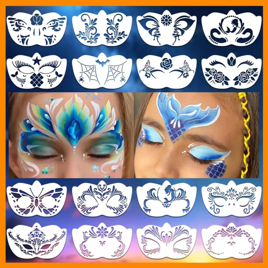 8/16pc Face Paint Stencils Set Reusable Painting Templates for Adult/Kids DIY Graffiti/Drawing/Tattoo Stage Party Holiday Makeup