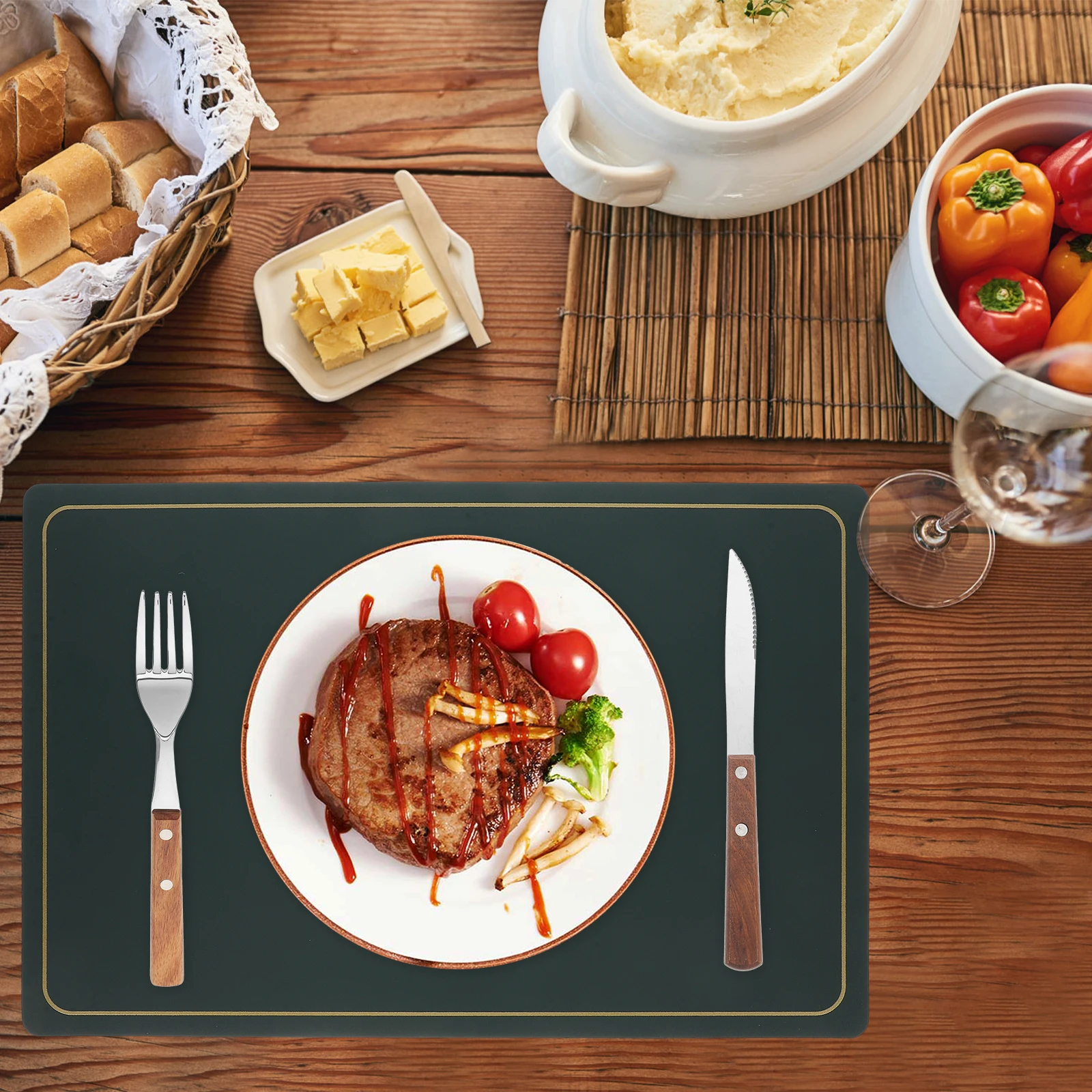 

4pcs Pu Placemats For Dining Reusable Non-Slip Heat Resistant Table Mats Simple Style Kitchen Placemat Wear-Resistant Dinner