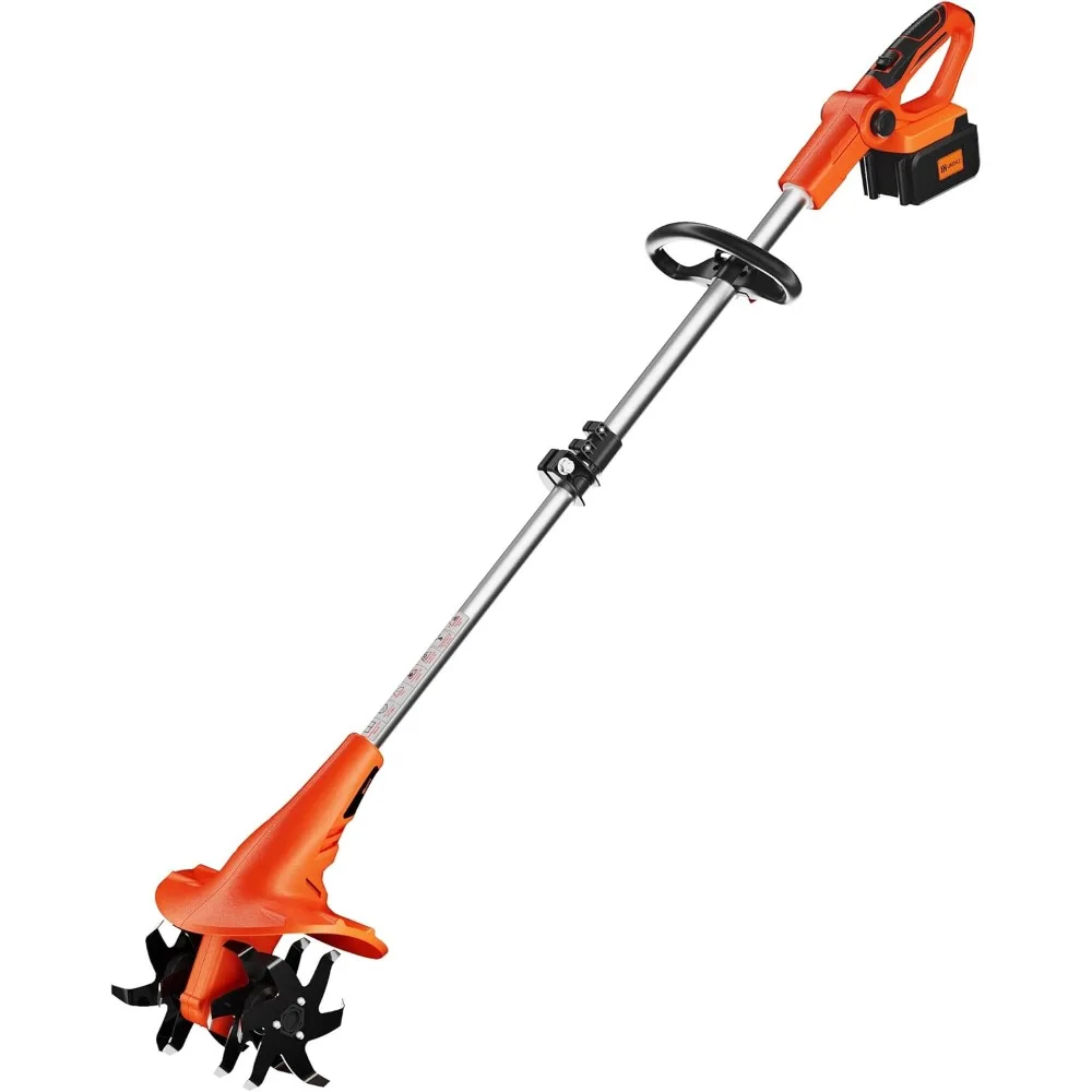 

Cordless Tiller Cultivator 40V 2.0 A Battery 280 max RPM Powered Tiller Cultivator, w/24 Steel Blade Cultivate Max Tilling 5''