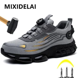 Breathable Men Boots Rotating Buttons Safety Shoes Men Puncture-Proof Work Boots Steel Toe Shoes Light Indestructible Shoes
