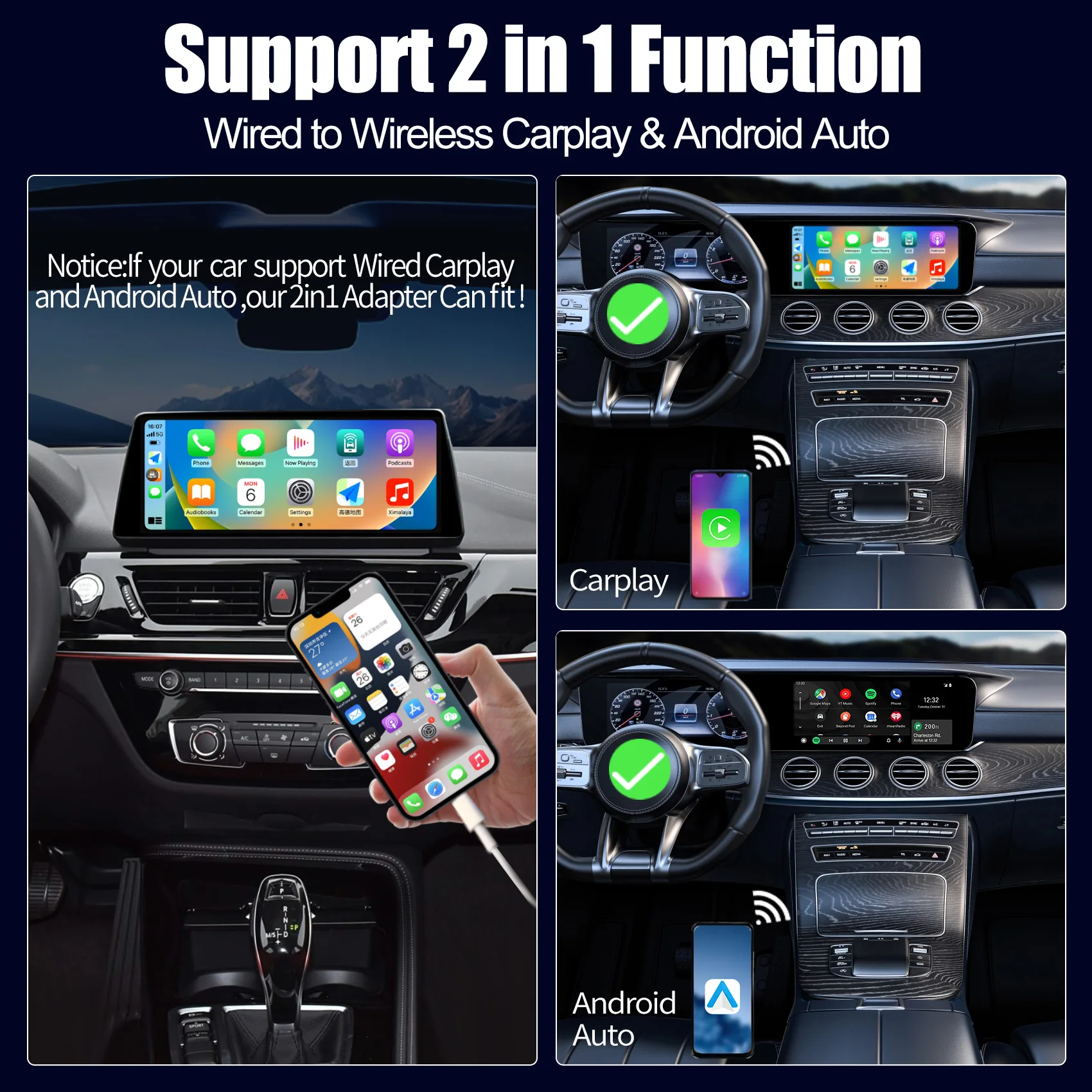 UHULAMB EC14 Mini Carplay Android Auto سلكي إلى صندوق تشغيل السيارة اللاسلكي محول صندوق Ai الذكي بلوتوث واي فاي سبوتيفي كونيكت