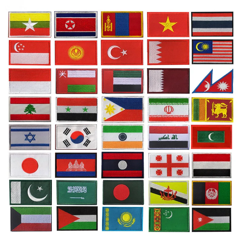 Embroidery Patches Korea Japan Singapore Turkey Pakistan Vietnam India Laos Thailand Malaysia Saudi Arabia Iraq Israel Asia Flag