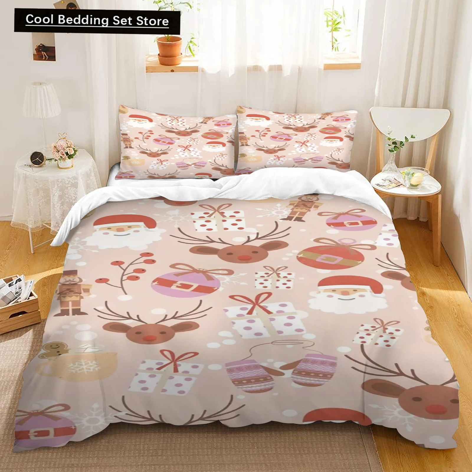 

Duvet Cover Set, Christmas Design Bedding Cover and Pillowcase 75*50cm, Cartoon Children's Bedding Set with Zipper Gift