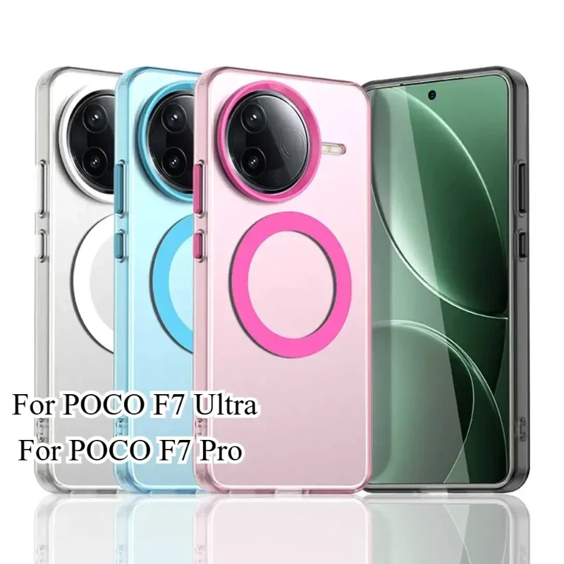 Transluzente Candy Farbe PC 2IN1 Fall Für POCO F7Pro F7Ultra F6 X7 X6 Pro M7Pro 5G Stoßstange Magnetische Drahtlose lade Zurück Abdeckung
