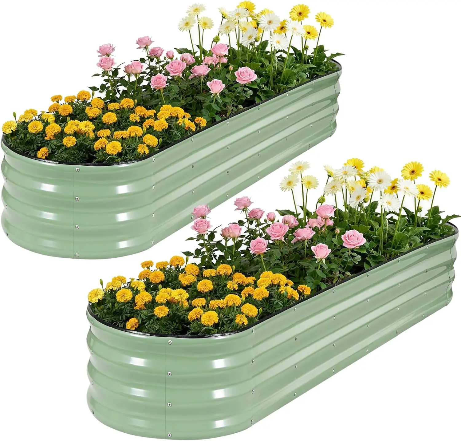 Galvanized Raised Garden Bed 2 Pack, 8x2x1ft Oval Metal Planter Box Outdoor with Support Rods & Corner Protection, Plant