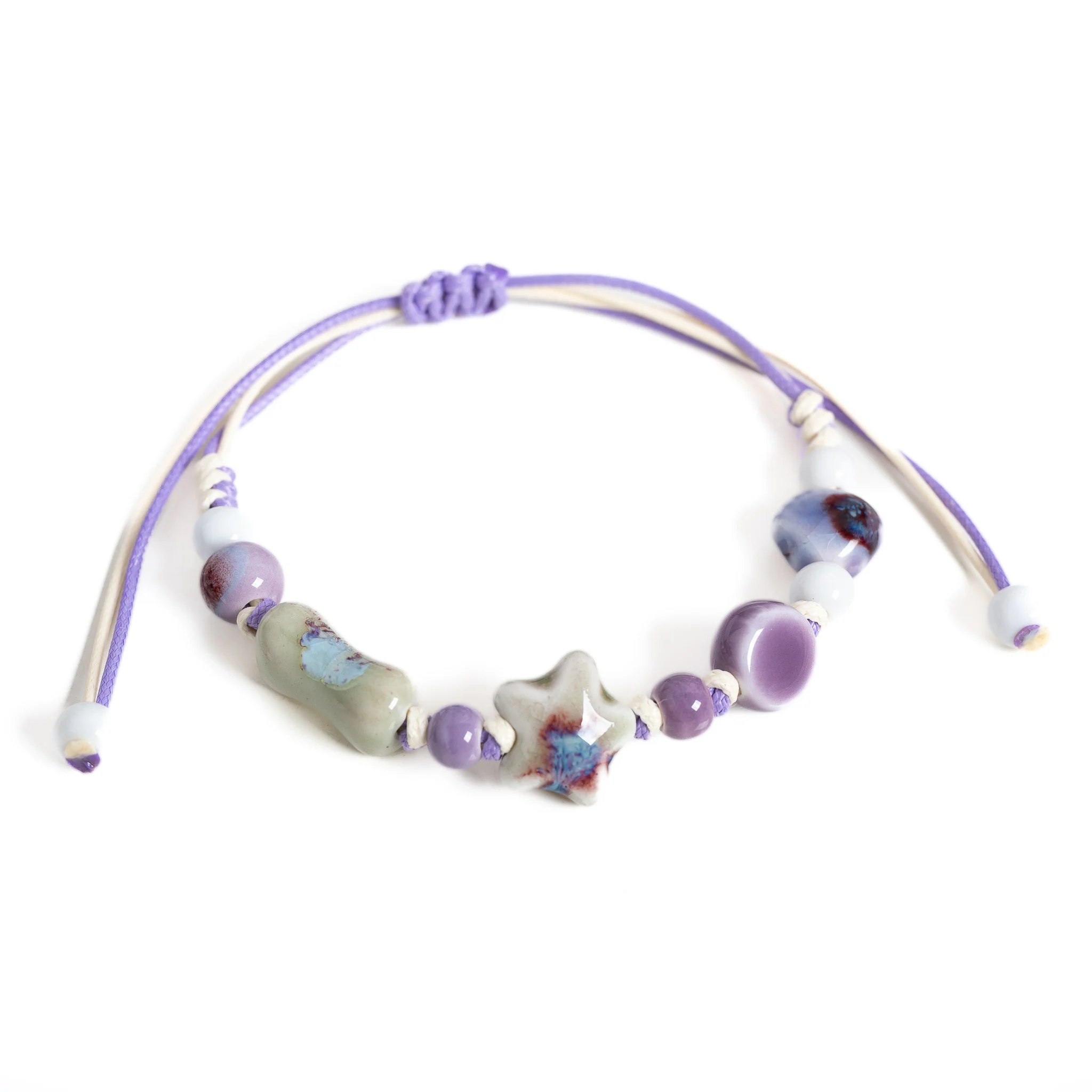 Colorful Star Bone Ceramic Bracelet Handmade Adjustable Wax Cord Porcelain Beaded Bracelet Boho Vintage Jewelry Gift for Women S