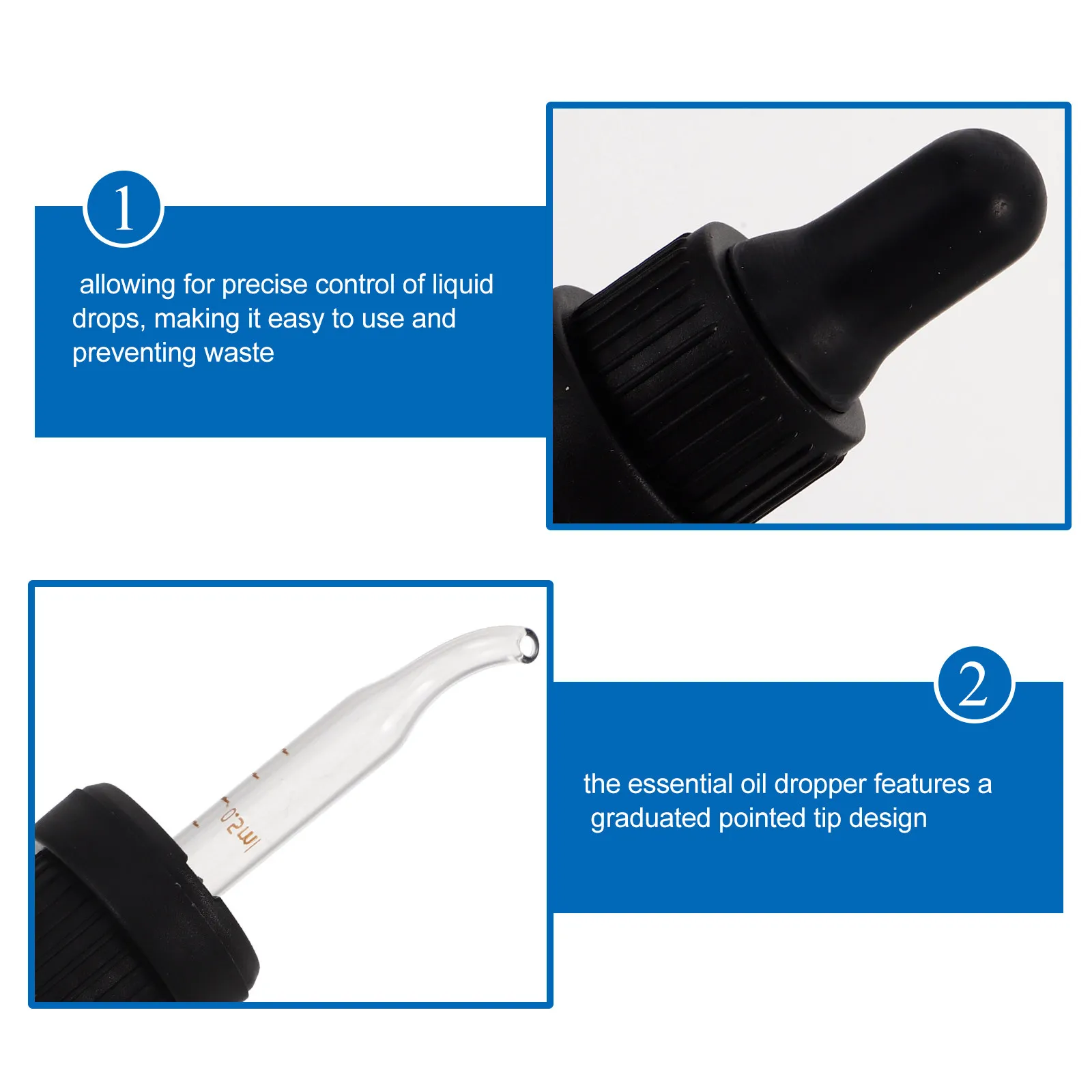 5Pcs Dropper Caps Graduated Tips Precision Essential Oil Bottles Pressure Rotating Cover Oil Droppers Pipettes Roller Tops 15Ml