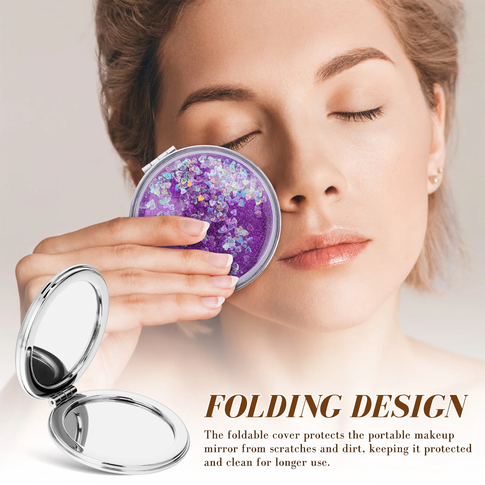 2Pcs Portable Folding Compact Pocket Makeup Mirror Cute Round Mini Purse Travel Vanity Magnification Mirror Compact