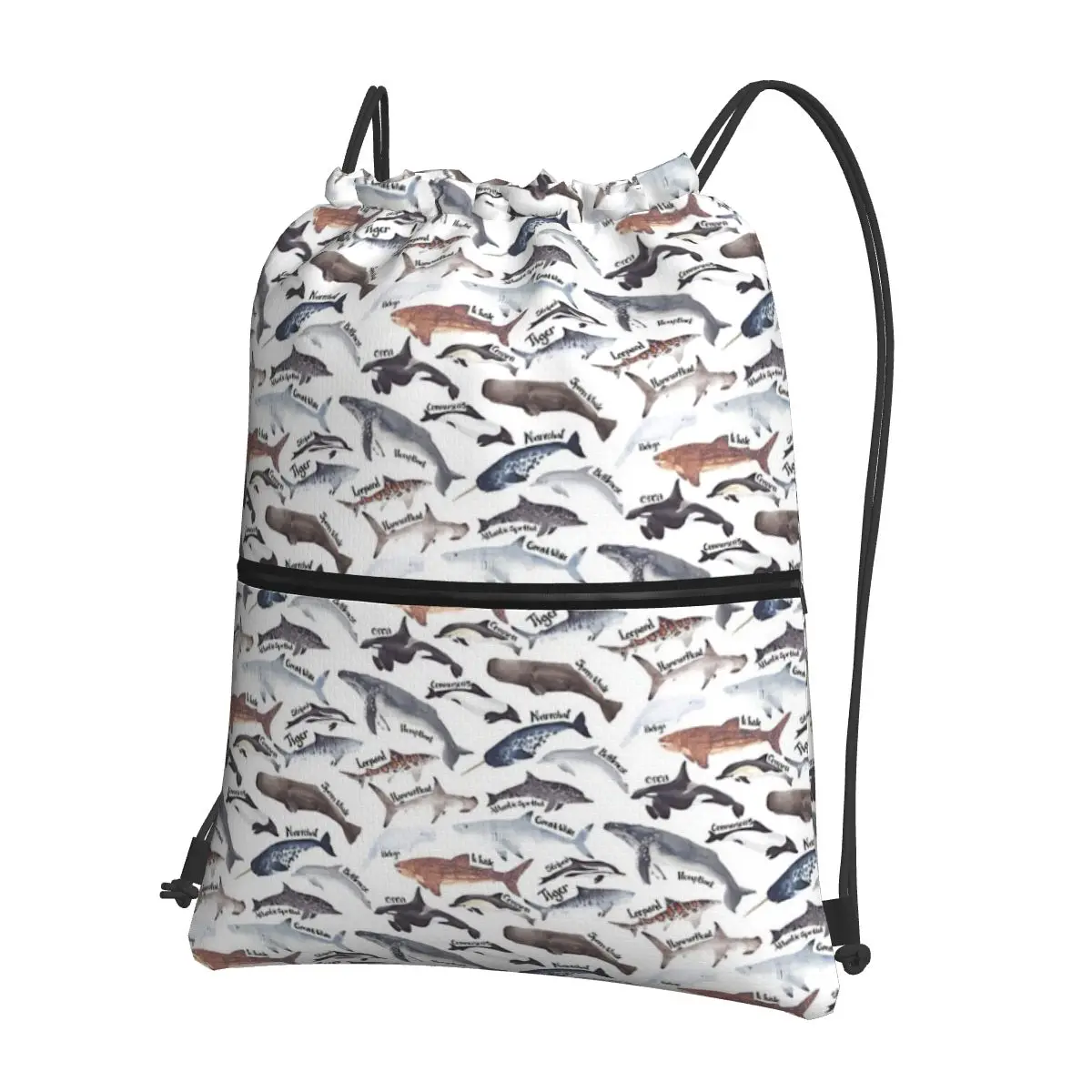 Tipo de ballena, tiburones y delfines, mochila portátil de acuarela, bolso con cordón, bolsos para zapatos de moda para estudiantes escolares