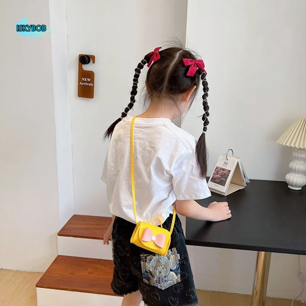 

Fashion Cute Bowknot Crossbody Bag PU Material Small Size Single Shoulder Bag Cartoon Design Trendy Square Bag Children