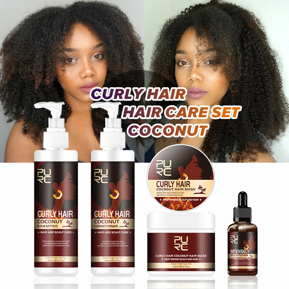 

PURC Coconut Oil Hair Shampoo Conditioner Hair Mask and Hair Oil Sets Smoothing Nourish Scalp Treatment Professional Hair Care