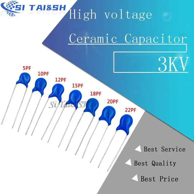 Condensador cerámico de alto voltaje, 20 piezas, 3KV, 5PF, 10PF, 15PF, 20PF, 22PF, 27PF, 30PF, 47PF, 56PF, 100PF, 220PF, 1NF, 2.2NF, 3.3NF, 4.7NF, 10NF, 22NF