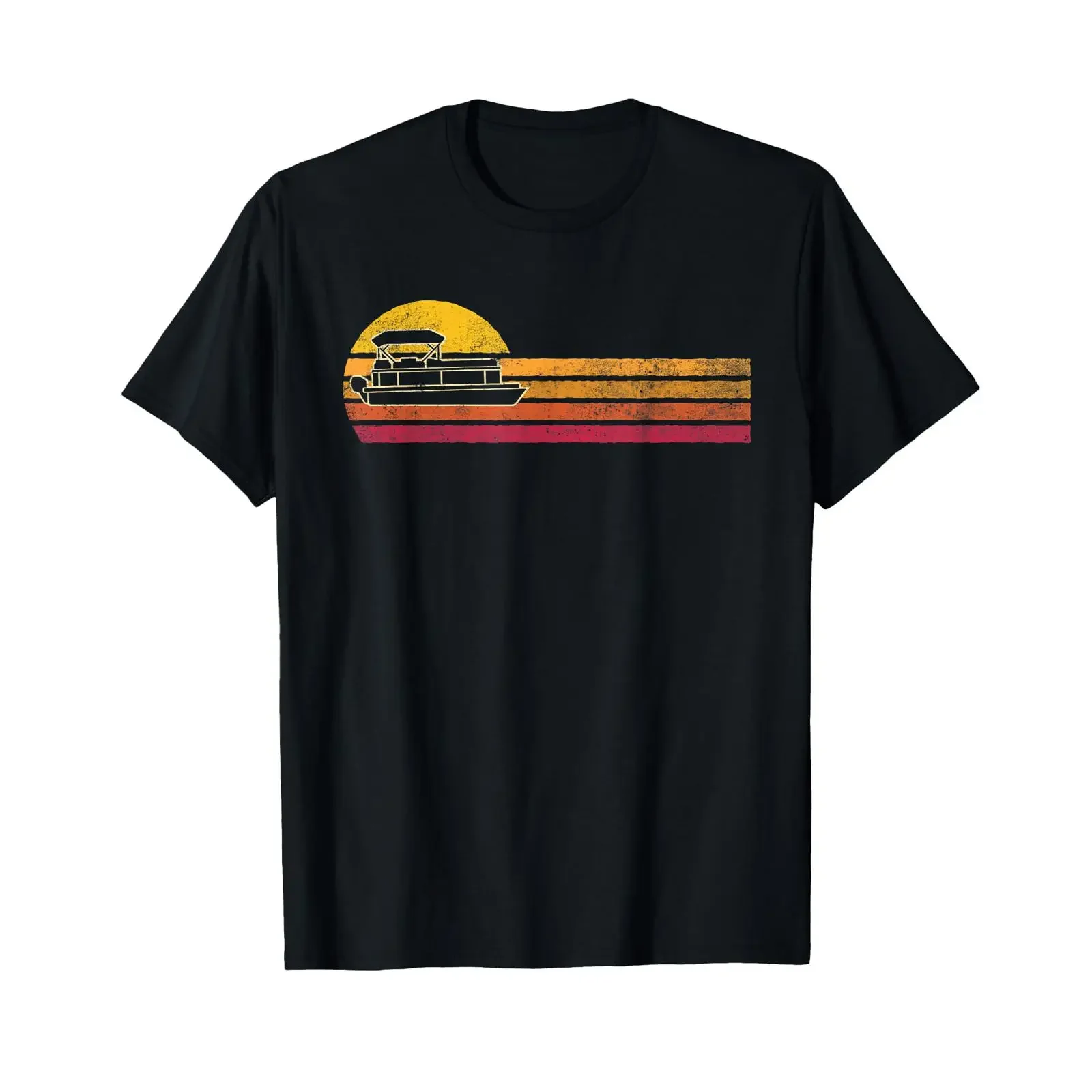 Vintage Style Pontoon Boat Silhouette Retro Boating 90s T Shirt vintage Washed Comfortable Casual Slightly streetwear graphic