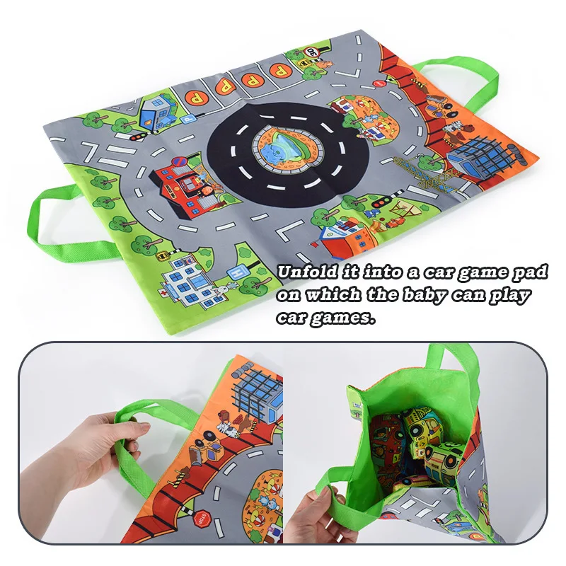 Set di auto in panno morbido Montessori libro di stoffa borsa per autobus tridimensionale 0 anni + giocattolo interattivo per la prima educazione del bambino