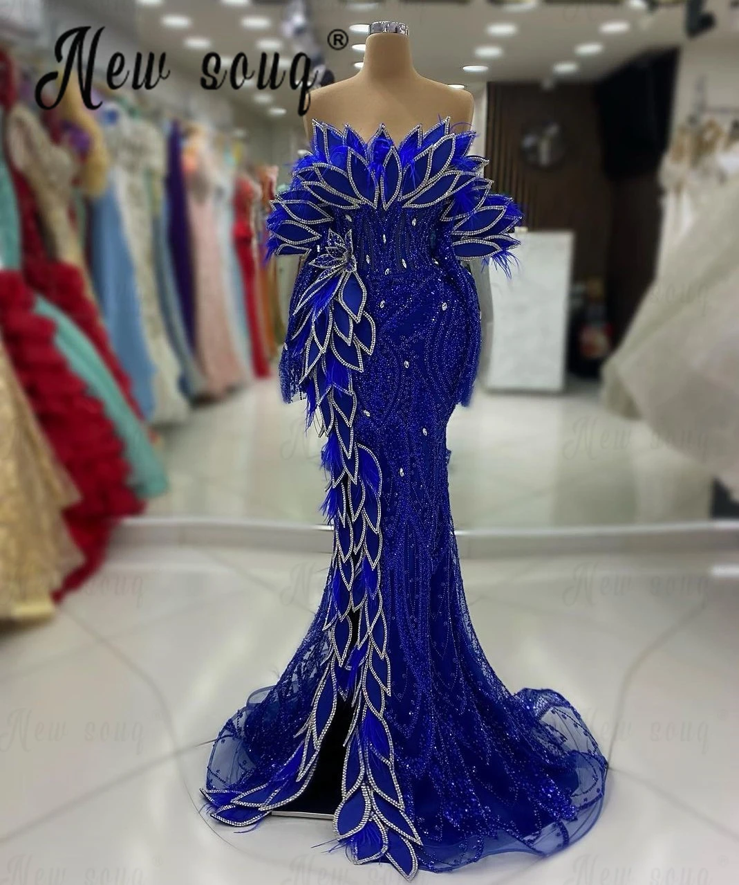 Vestido de noite feminino com apliques azul royal, vestidos de festa de casamento feminino, vestidos de baile manga comprida, vintage