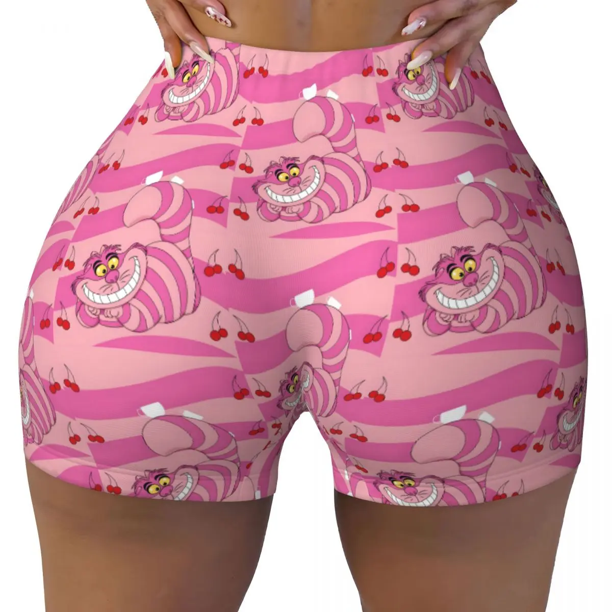 

Женские шорты для йоги с забавными героями Чеширского кота на заказ, спортивные байкерские шорты для бега в стиле манга