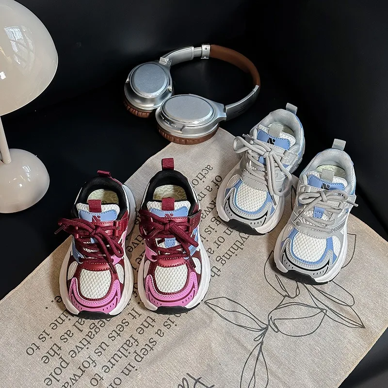 

Детская дышащая спортивная обувь с сеткой, модная модная обувь для папы для мальчиков, весна 2024, новые противоскользящие кроссовки для девочек