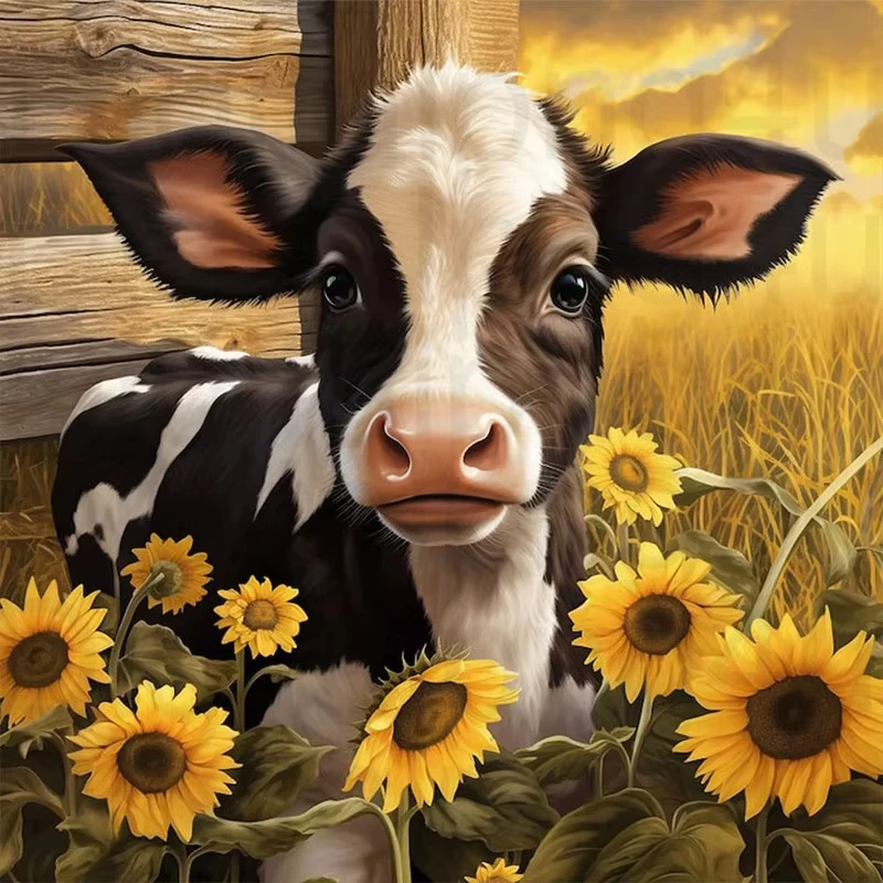 

Cow and Sunflower Jigsaw Puzzle, Farm Animal with Yellow Blooms, Whimsical Countryside Art for Home Decor