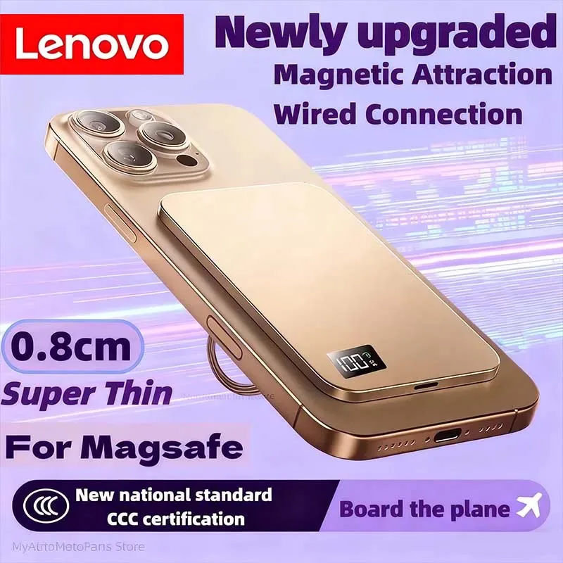 

Lenovo 20000mAh Thin Portable Magnetic Wireless Power Bank PD22.5W Fast Charging External Battery For Magsafe iPhone Samsung