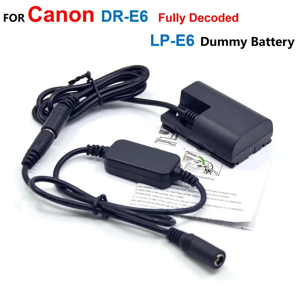 DR-E6 LP-E6 Plein Décodé DUNIBattery + 12V-24V Abati eur Câble D'alimentation Pour IL EOS 5D 6D 7D 60D 70D 80D 5D3 5D4 5DS R 5D Mark II