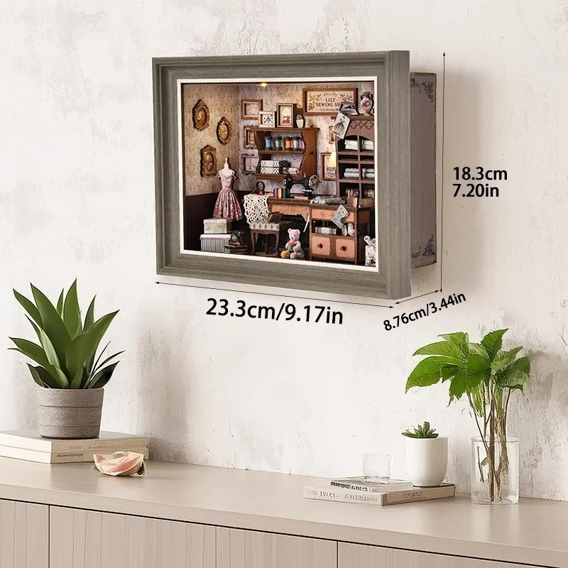 Sewing machine studio hand-assembly DIY cabin miniature creative gift building block toy decoration gift for friends